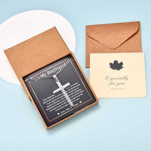 EPIRORA Cross Necklaces Gifts for Men, Silver Cuban Link Chain Necklace Gifts for Dad Son Grandson Uncle Nephew Boyfriend2