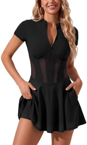 SAUNGKUAI Womens Short Sleeve Athletic Dress Built-in Bra & Short...