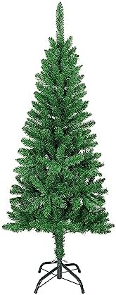 MTB 5 Feet Hinged Pencil Artificial Christmas Tree with Foldable Metal Stand, 300 Tips Recycled PVC Plastic, Green