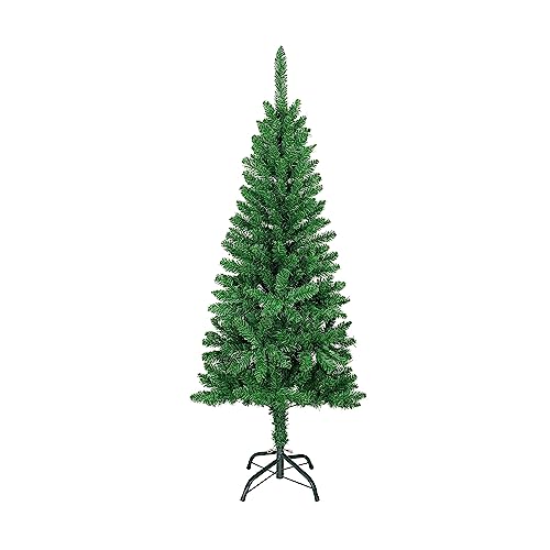 Mtb 5 Feet Hinged Pencil Artificial Christmas Tree With Foldable Metal Stand, 300 Tips Recycled Pvc Plastic, Green #TOP26