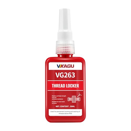 Image of VIKAGU263 Red High Strength&Temp Threadlocker - Anaerobic Screw Glue Resists 230C Heat, Oil & Chemicals - Medium Viscosity Glue for Bolts, Metal Fastener Lock - Infiltrated Threadlocker - 1.69Oz /50ml