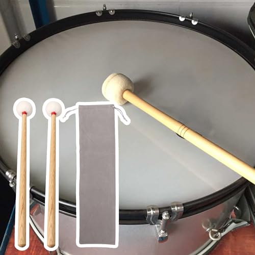 Yibuy 2Pcs 14.7inch Length Medium Hardness Maple White Hammerhead Timpani Felt Mallet Dia 39mm - Image 2