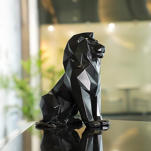 Image of Artarium Geometric Sitting Lion Decorative Showpiece for Home Decor Office Decor Animal Figurines Gifts Antique Design (Sitting Lion Black 7.67 Inch)