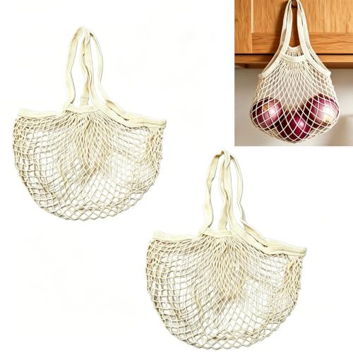 ZHQZZPH 2 Pack Reusable Mesh Produce Bags with Cotton String Handles