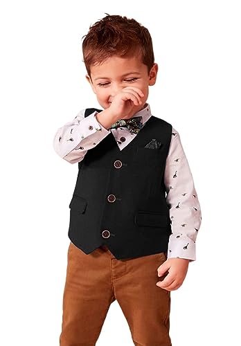 Boys V Neck Vest Three Buttons Solid Color Regular Fit Sleeveless Jacket