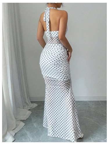 SOLY HUX Women's Polka Dots Mesh Bodycon Maxi Dress Halter Tie Back Split Fishtail Party Prom Dresses3