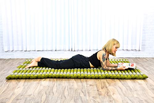 Image of Leewadee - Foldable Floor Mattress - Japanese Roll Up Futon -Trifold Tatami Mat- Guest Floor Bed - Camping Mattress - Thai Massage Mat, Kapok Filled, 75 x 57 inches, Green