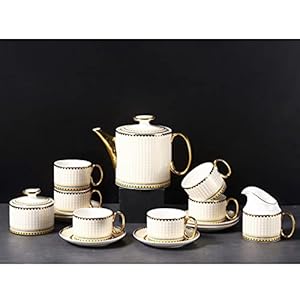 15 Pieces Coffee Cups and Saucers Porcelain Tea Set with Teapot Sugar Bowl Milk Jug Ceramic Tea and Coffee Cups