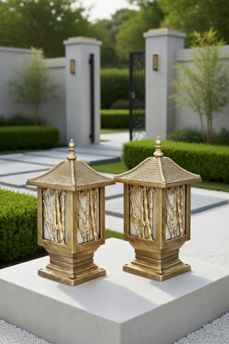 Image of Weldecor Outdoor Gate Pillar Lamp for Home Entrance Waterproof LED Garden Light (E27 Holder LED Bulb Comptaible) Antique Decorative Main Gate Post Lantern for Villa (Style7) (Style1)
