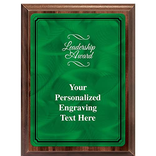 Crown Awards 6"X8" Color Metal Plate Leadership Plaque, Personalized Leadership Wood Finish Plaque Award with Your Text Green Plate Prime