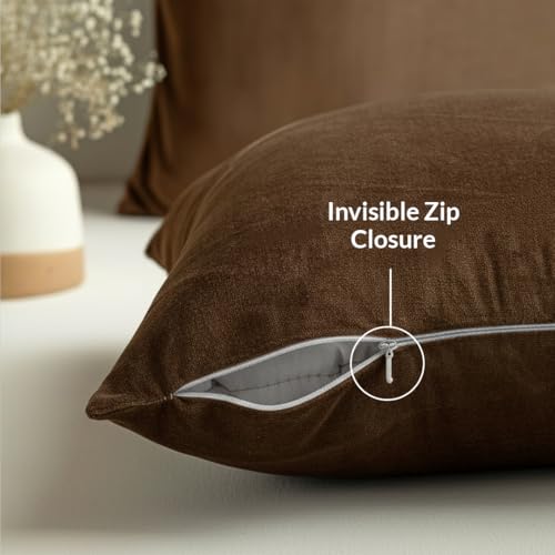 Image of HOMEMONDE Velvet Cushion Covers Set of 5-20x20 Inch Decorative Pillow Cover for Sofa, Couch, Chair, Brown