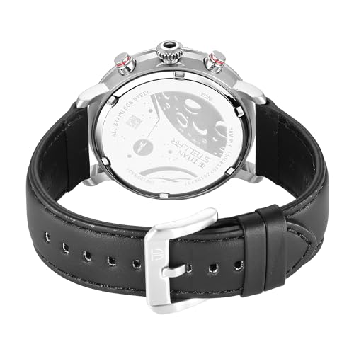 Titan Regalia Stellar Quartz Multifunction Black Dial Leather Strap Watch for Men-NS10012SL01 - Image 6