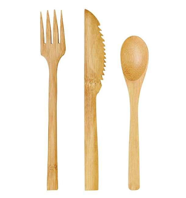 50 Sets de Cubiertos de Bambú, Tenedor, Cuchillo y Cuchara, 16cm, Desechables, Compostables, Eco-friendly, Enfundados, Envueltos individualmente.