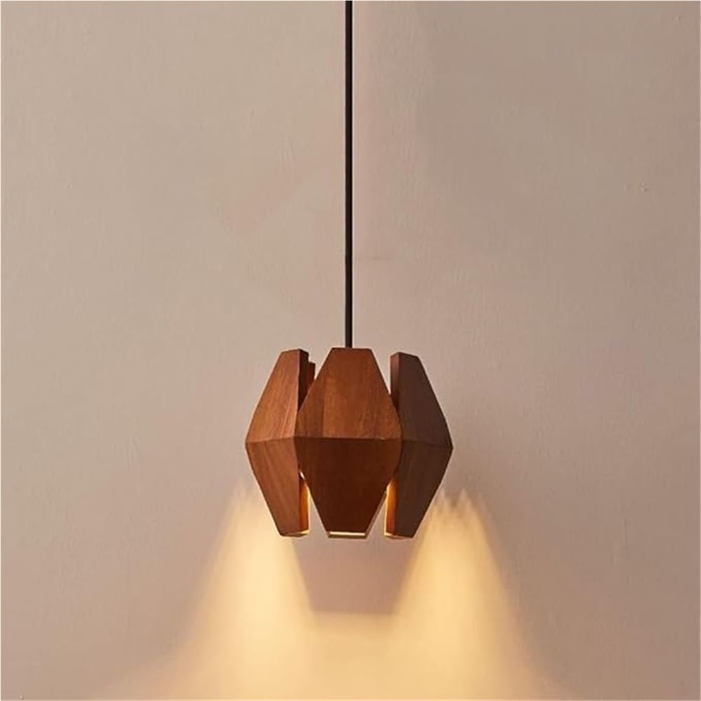 Lámpara colgante de madera de acacia con cable ajustable de 150cm y base E27 7