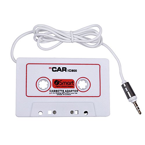 AutoEC Adaptador Cassette de Cinta de Audio Para Automóviles, Reproductor de iPhone, iPad, MP3, iPod, Radio Nano de CD, Cable de 3.5 mm de Largo, Adaptador de Cassette de Viaje para Coches (Blanco)