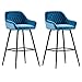 JaHECOME Taburete de bar (2 unidades, terciopelo), con reposabrazos, moderno taburete con patas de metal negras, para cocina, bistro y cuenta (verde azul)