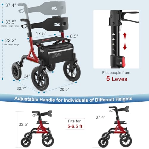 Déambulateur tout terrain pliable léger MAXWALK avec frein à câble intégré et panier