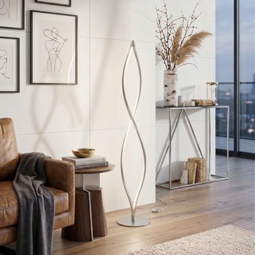 Brightech Twist Floor Lamp, Bright Tall Lamp for Offices, Modern LED Spiral Lamp for Living Rooms, Dimmable Standing Lamp with Sturdy Base for Bedroom Reading, Great Living Room Decor - Silver - Thumbnail 5
