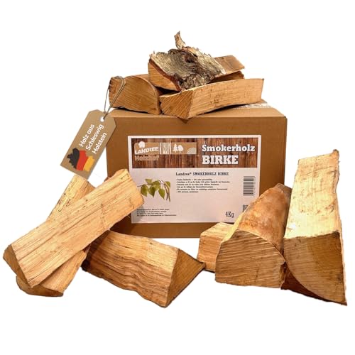 Landree Birke Smoker-Holz 4 kg - 20 cm Scheitänge - Hochwertiges Räucherholz für intensives Aroma, naturbelassen, Qualität aus Schleswig Holstein