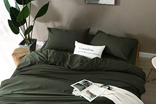 Image of F.Y.Dreams 100% Washed Cotton Duvet Cover for Weighted Blanket 80x87 inches with 16 Ties, Zipper on Long Side /Forrest Green /Just Duvet Cover