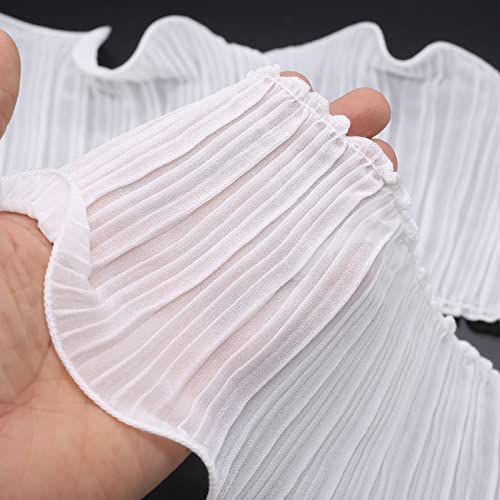 Bit.fly 5 Yards White Ruffle Trim Chiffon Ribbon Pleated Fabric 4 Inch Width For Sewing Lace Edge Applique Trimming Diy Craft Dress Collar Decoration #TOP1