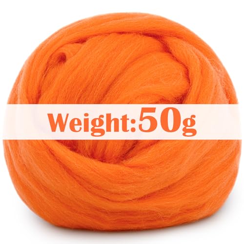 Image of Mayboos 1.76oz Orange-Red Wool Roving, Needle Felting Wool | Wool for Needle Felting Wet /Dry Felting Handcrafts and Spinning Felting Supplies
