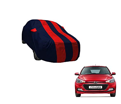 Image of Auto Hub Car Cover Compatible with Hyundai Elite i20 (Model : 2014-2019) with Weather Proof, Mirror Pocket, Triple Stitched, Elite i20 Car Cover- Navy-Red