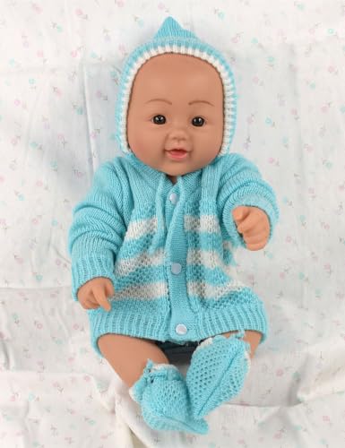 Image of Baby Woolen Sweater /Winter Wear for Baby Girl and Baby boy(Firozi, 0 to 3 Months) 3 Pcs Set, V-Neck
