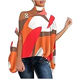 Women Casual Half Batwing Sleeve Halter Neck Off Shoulder Tops Print Loose Polluer Blouse Shirts