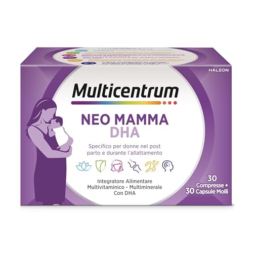 Multicentrum Neo Mamma DHA, Integratore Multivitaminico specifico per la donna dopo la gravidanza e durante l'allattamento, ricco di Acido Folico, Vitamina d, b12 e biotina, 30cpr +30 capsule molli