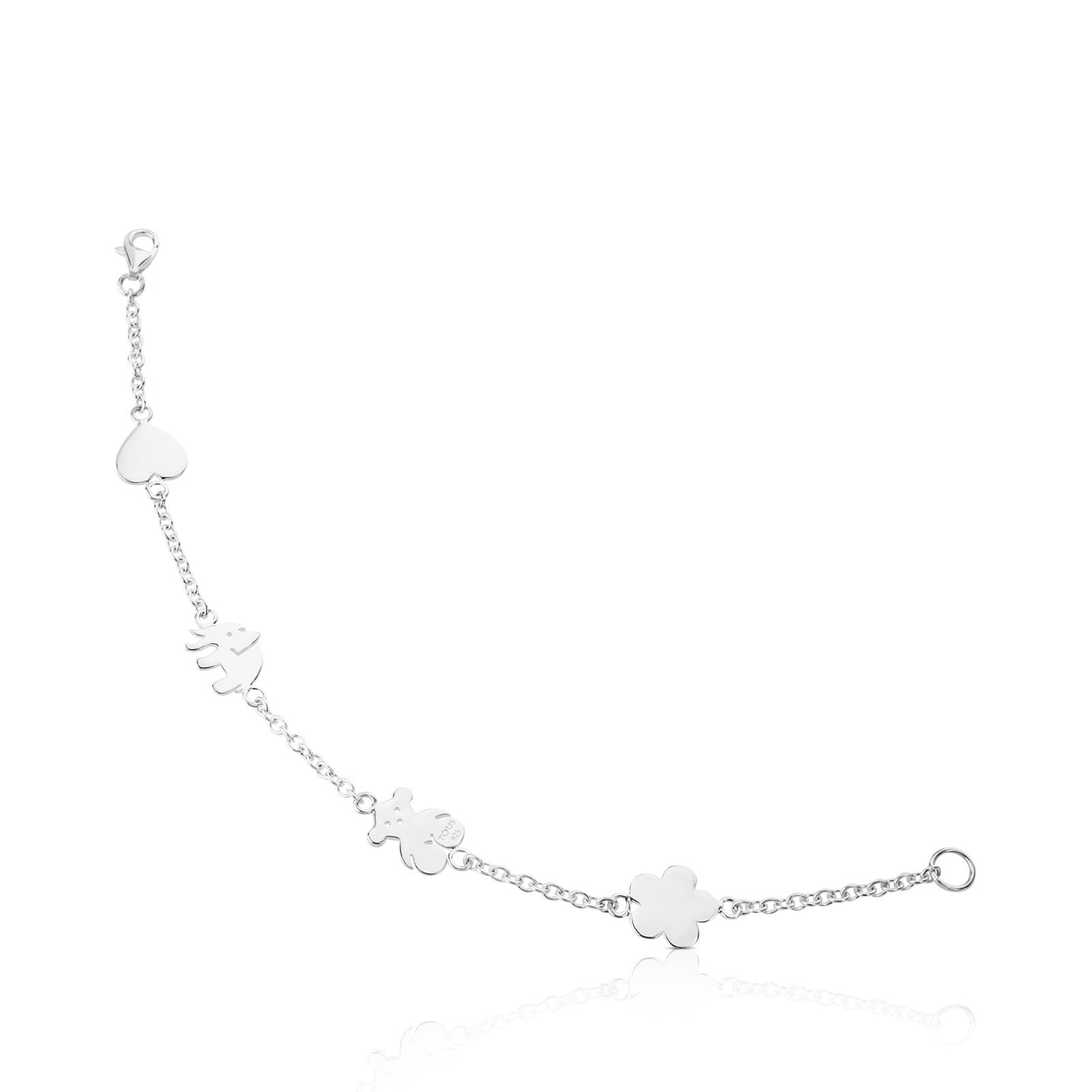 TOUS Pulsera de Plata de Primera Ley para Niña con Motivo de Animales, 16,5 cm de Largo, Elegante y Discreta, Colección Animalandia