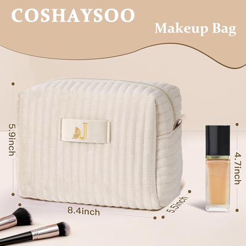 Image of COSHAYSOO Personalized Bridesmaid Proposal Gifts Initial Makeup Bag Letter J, Bachelorette Party Bridal Shower Maid of Honor Gift for Wedding, Monogrammed Cosmetic Pouch for Bride Mother