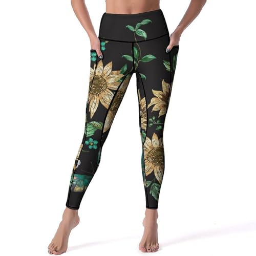 Legging Yoga Tournesols - Pantalon de Gym et Running pour Femme active