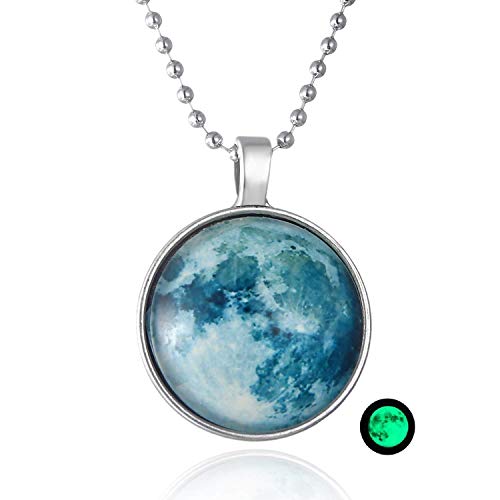 Grab Classy Girls - Glow In Dark Moon Pendant/Necklace (Blue) 20Mm