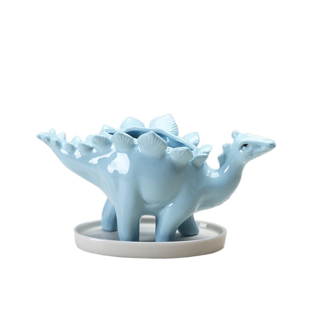 GELASIGE Flower Pots Creative Succulent Flowerpots, Indoor Tabletop Ceramic Flowerpots, Cute Dinosaur Ornaments Outdoor Flower Pots(A)