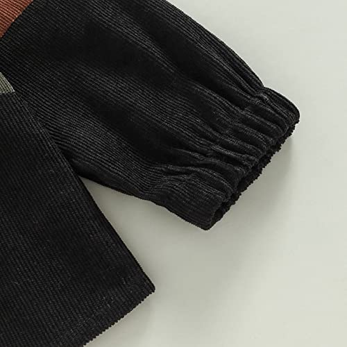 Mainesaka Baby Boy Girl Varsity Jacket Contrast Color Baseball Jacket Outwear Long Sleeve Button Downletterman Jacket Coat (Corduroy-Black Brown, 6-7 Years) #TOP5