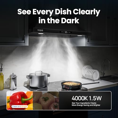 VIKIO HOME 30 inch Wall Mount Range Hood, 580 CFM Kitchen Vent Hood, Ducted/Ductless Convertible with Touch Control, Stainless Steel Stove Vent Hood, Easy Clean Filter, Black by VIKIO HOME - Image 7