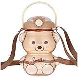 Kawaii Bear Straw Bottle,Large capacity bear water bottle with Strap and Straw, Cute Water Bottles f