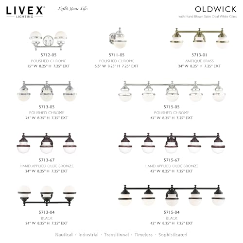 Image of Livex 5711-05 Transitional One Light Bath Vanity from Oldwick Collection Finish, Polished Chrome