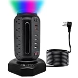 BOLTGY - Total Fast Charging Station, Protector with 15 AC Outlets and 6 USB Ports (2 Fast Charging), Tower Surge Protector, 2.0 m Extension Cord for Home Office,