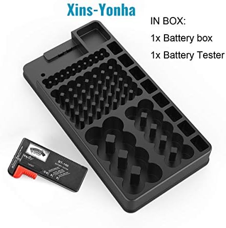 Batteries Storage Box,Battery Storage Organizer Case Holds 110 Different Size Batteries for AAA,AA,9V,Flat Batteries,C and D size with Removable Battery Tester (Black)