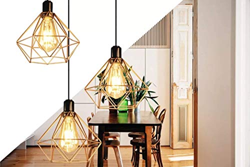 Conjunto Lustre Pendente Diamante Triplo Aramado E27 Cobre