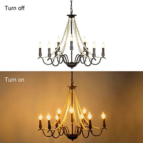 T&A French Country 9 Light Chandeliers,Farmhouse Candle Style Chandelier With Wood Beads,Bronze Kitchen Island Lighting For Dining Room Living Room Entryway Foyer #TOP4