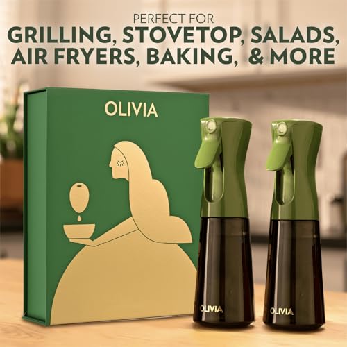 OLIVIA SIGNATURE Advanced Kitchen Oil Sprayer with Flairosol Technology, Fine Mist & Portion Control, Refillable Glass Olive Oil Cooking Spray Bottle for Air Fryer, Salad, BBQ, 2 Pack 200ml (Green) by FLAIROSOL - Image 2