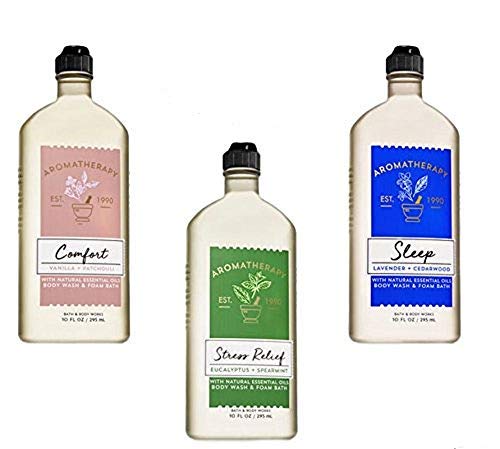 Aromatherapy Body Wash & Foam Bath 10 oz (3 Piece Bundle - Stress Relief, Sleep, and Comfort)
