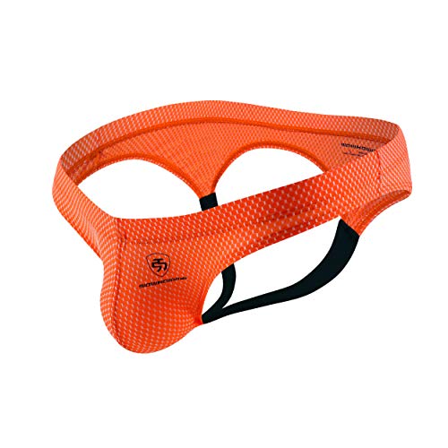 MuscleMate Men's Thong Jockstrap, Hot Men's Thong G-String Jockstrap Underwear. (M, Orange)