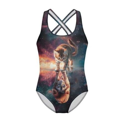 Image of WELLFLYHOM Girls Swimsuit 5-14 Cross Back Swimwear Full Coverage One Piece Bathing Suit Sleeveless Beachwear