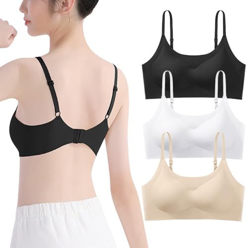 Girls Training Bras Teen Zero Feel Wireless Sports Underwear Bralettes with Adjustable Eye Hook for Kids 12-18 Years