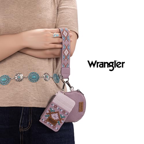 Image of Wrangler Western Keychain Wristlet Wallets for Women Retro Dual Pouch Wristlet Credit Card Holder Wallet with Zipper Pocket WG2214-W0051PP