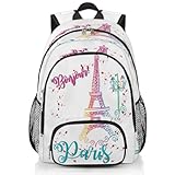 YPPAHHHH School Backpack for Boys Girls, Bonjour Paris Eiffel Tower Elementary School Bags Colorful Eiffel Tower Lightweight Bookbag Laptop Backpack Casual Daypack Rucksack for Kids Teens